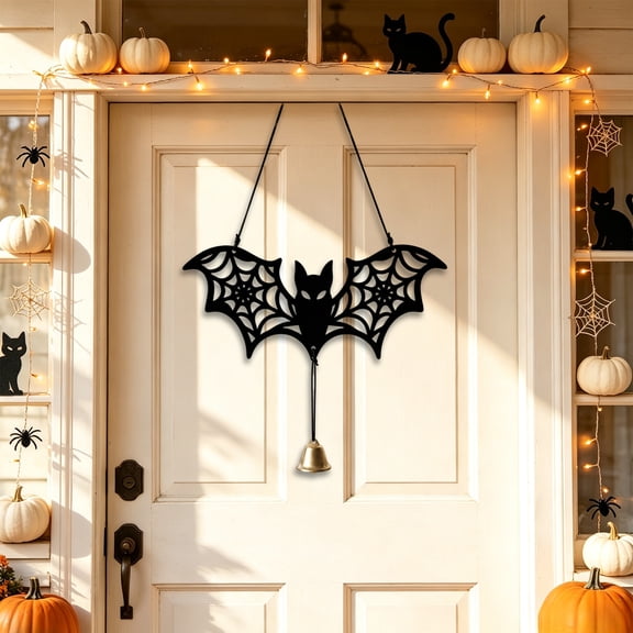 Fufafayo Holiday Ghost Wooden Door Hanging Decor, Fluorescent Glow in Dark Bat Ornament for Outdoor Windows, Fireplace Mantel Festival Scene Decoration, Black Wood Sign for Porch Patio Yard Party