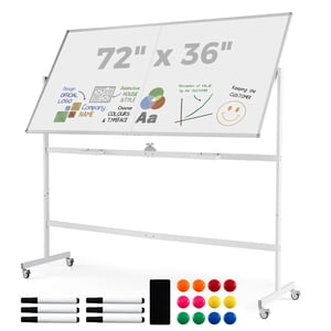 Costway 72" x 36" Tableau blanc magnétique à double bord avec support et cadre en alliage d'aluminium