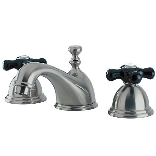Kingston Brass Robinet de Lavabo à Large Diffusion avec Poignée Croisée en Porcelaine Noire, Nickel Satiné