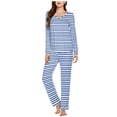 thumbnail image 2 of Timegard Pajamas Sets for Women 2 Piece Stripted Long Sleeve V Neck Ruched Top and Pants Fall Pjs Outfits, 2 of 5