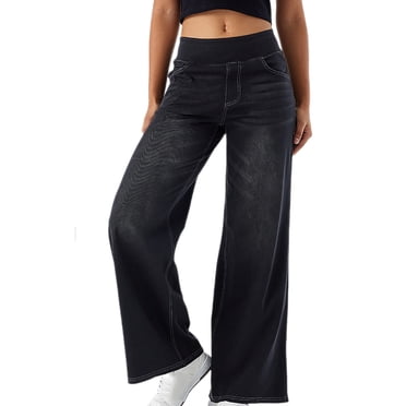 biudgviw Women's Wide Leg Jeans Baggy High Waisted Pull on Stretch Denim Pants Trendy Casual Trousers with Pockets