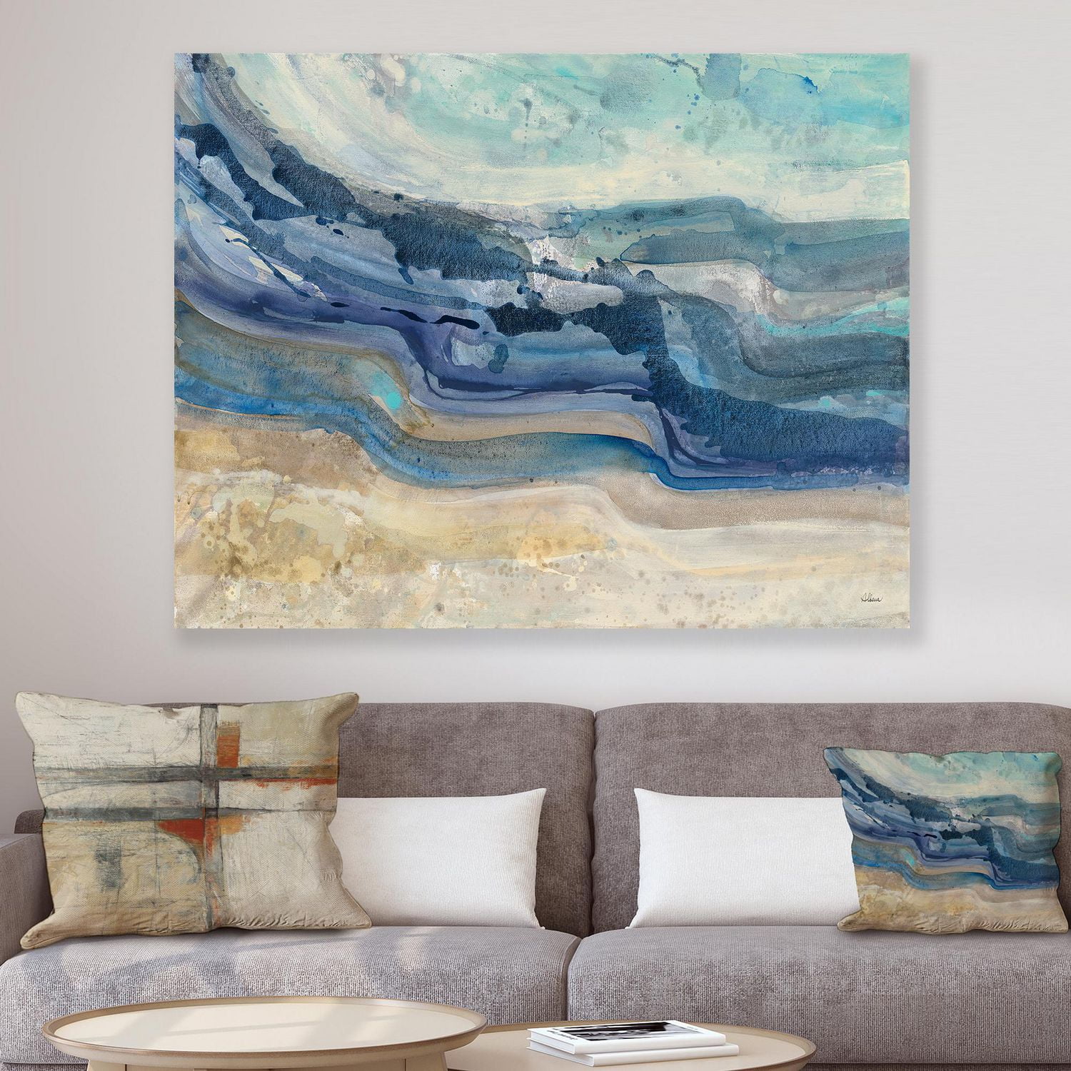 Designart côte, bleu, mer, vagues, aquarelle Art mural sur toile