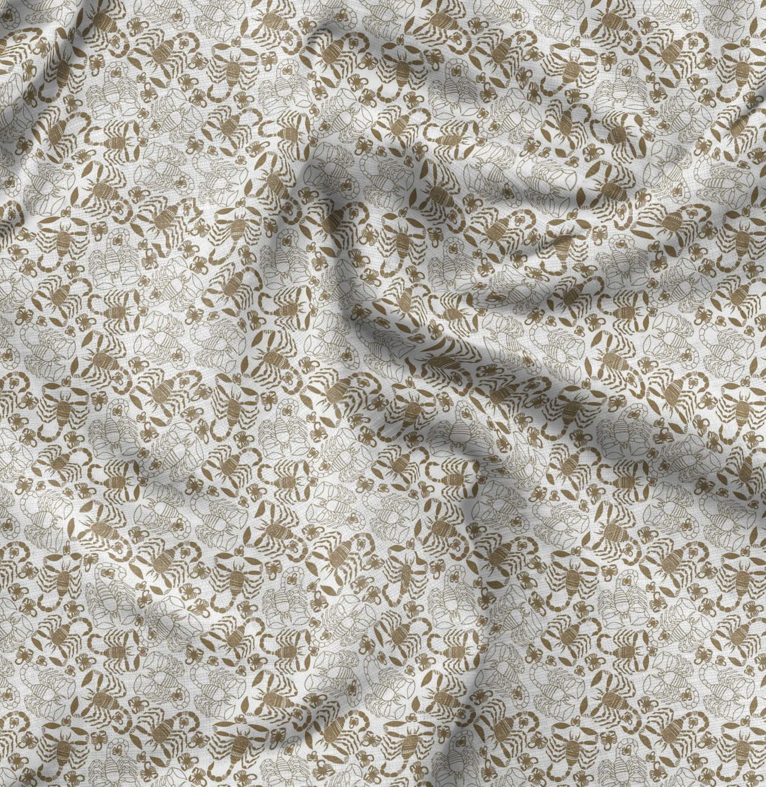 Soimoi Jersey en Coton Brun Tissu Imprimé Scorpions Insectes au Mètre 58 Pouces de Large