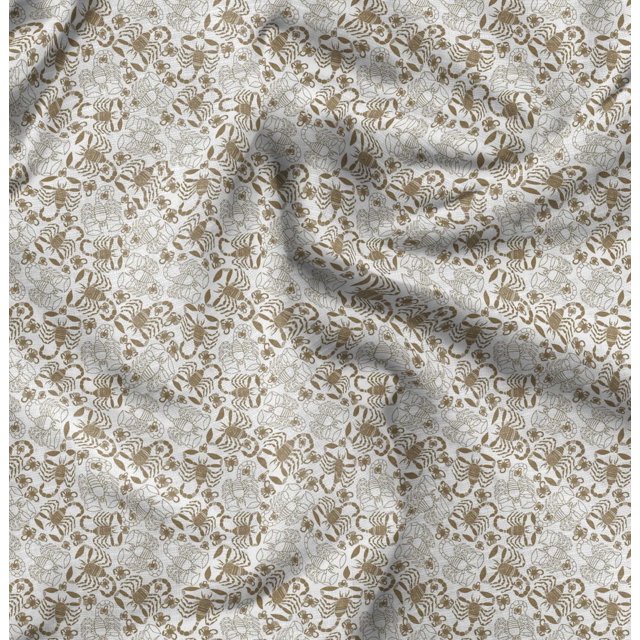 Soimoi Brown polyester Crepe Fabric Scorpions Insects Decor Fabric Printed Yard 52 Inch Wide