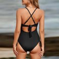 thumbnail image 4 of Penkiiy Womens One Piece Ribbed Swimsuits Tummy Control V Neck High Waisted Bathing Suit Summer Beach Plus Size Ruffle Wrap Swimwear 2XL Black, 4 of 5