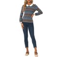 thumbnail image 2 of INSPIRE CHIC Chemise à Manches Longues Contrastées avec Col pour Femmes Peter Pan Rayée Bleue TP, 2 of 5