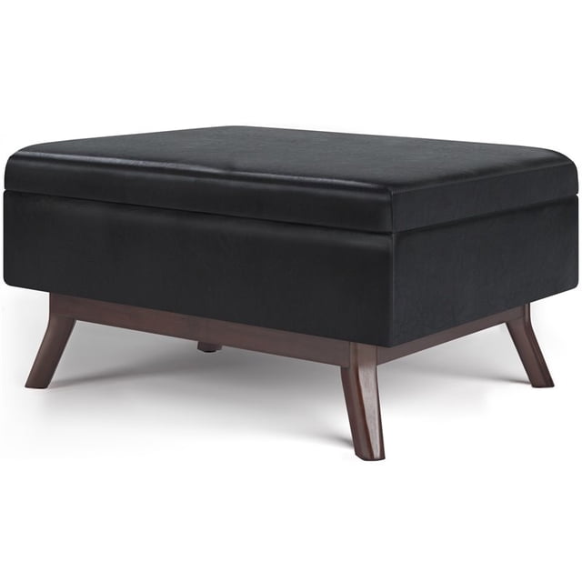 Simpli Home Owen 34" Coffee Table Storage Ottoman in Midnight Black Faux Leather