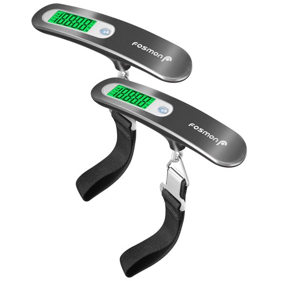 Fosmon (2 Pack)Digital Luggage Scale Weight Scale LCD Display Backlight with 110lbs Capacity Portable Travel Stainless Steel Hanging Baggage Scale with Tare Function for Travelers - Silver