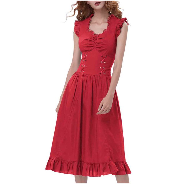Ovzne Robes d'Été pour Femmes Robe de Plage Robe Rétro pour Dames Robe de Performance Robe de Danse Robe de Performance Robe de Soirée Robe à Volants Robe Sans Manches Robe de Printemps Liquidation