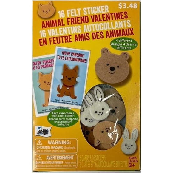 Mello Smello 16CT Valentins Autocollants En Feutre Amis Des Animaux