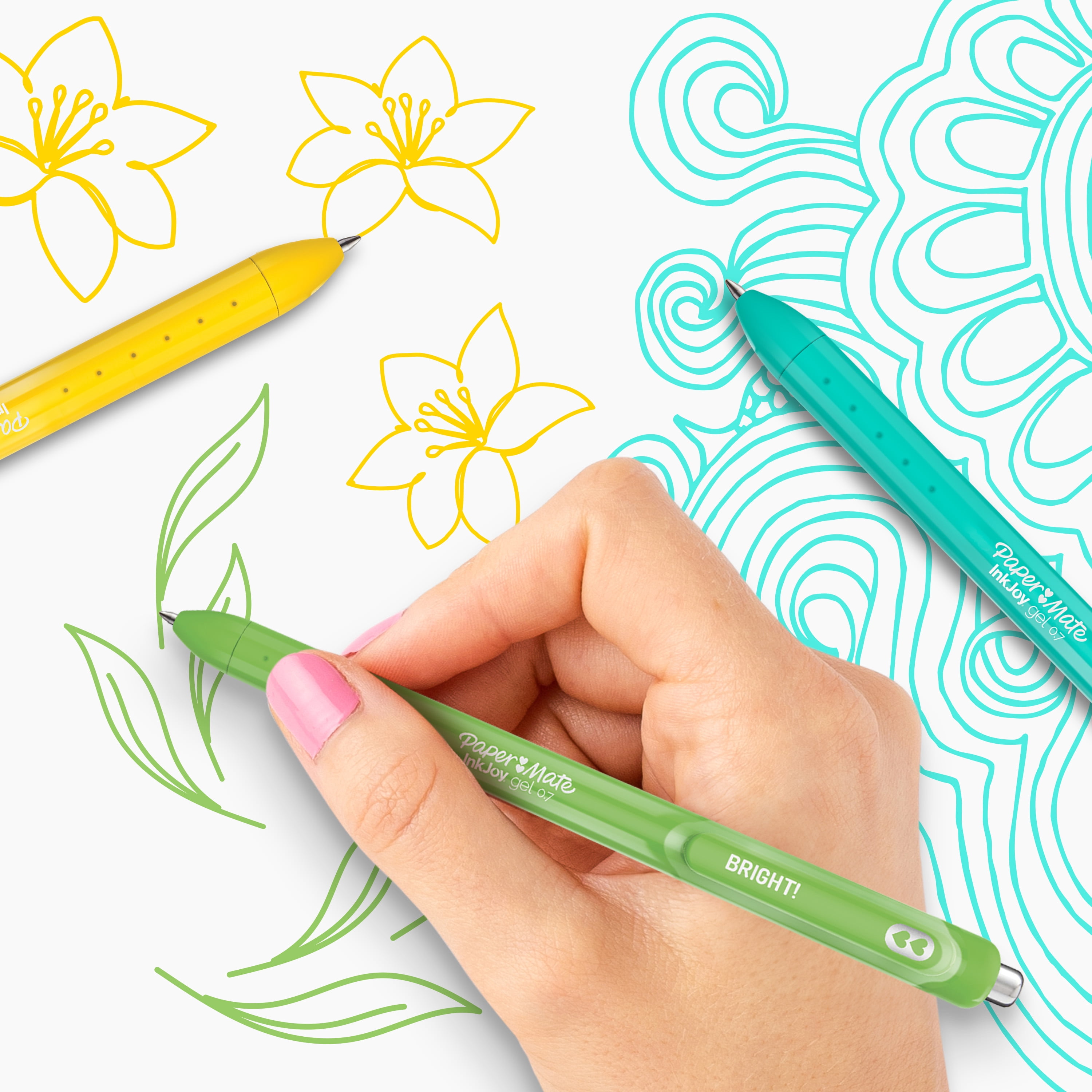 Stylos brillants InkJoy de Paper Mate, stylos gel avec encre semblable à de la peinture, pointe moyenne (0,7 mm), rétractables, couleurs vives assorties, 3 unités