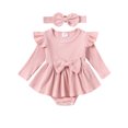 thumbnail image 1 of FOCUSNORM Tenue de Printemps pour Bébé Fille Nouveau-Né Robe à Manches Longues Col Rond avec Nœud et Bandeau Vêtements d'Automne pour Nourrisson, 1 of 9