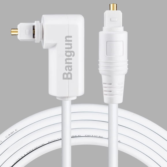 White Optical Audio Cable, Slim 90 Degree Digital Audio Optical Cord, SPDIF Toslink Optical Cable, Right Angle Fiber Optic Audio Cable, Optical Sound Cable for Sound Bar/TV/PS4/Xbox/Home Theater, 10ft