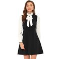 thumbnail image 1 of INSPIRE CHIC Robe à Couleurs Contrastées pour Femmes Vintage à Manches Longues avec Nœud au Cou TG Noir, 1 of 5