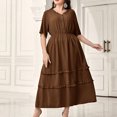 thumbnail image 5 of Ovzne Robes Grande Taille pour Femmes aux Formes Robe de Plage Mode Robe Grande Taille pour Femmes Couleur Unie Col Rond Manches Courtes Taille à Boucle Robe en Dentelle Robe Maxi Grande Taille Manches Courtes Liquidation, 5 of 5