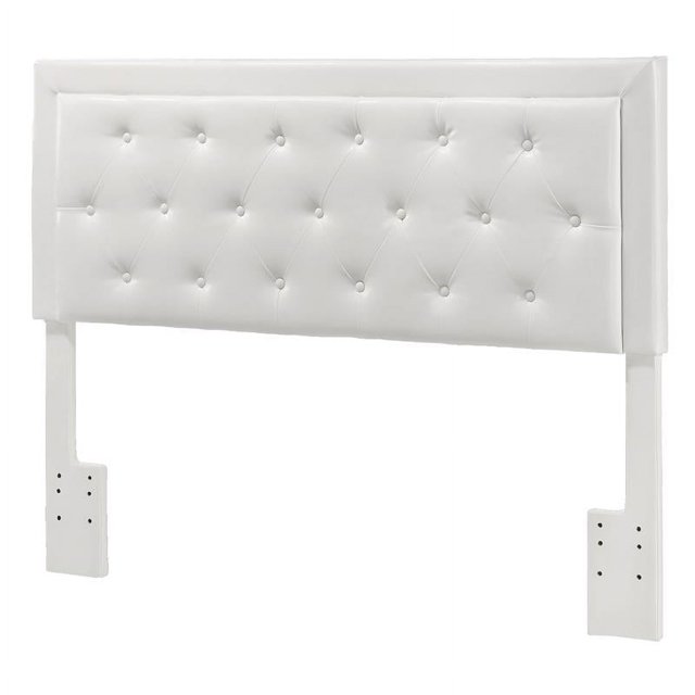 Tête de Lit en Faux Cuir Blanc avec Capitons pour Lits Double et Queen