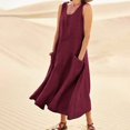 thumbnail image 2 of CHOK Robe Décontractée en Lin et Coton Uni à Encolure en U pour Femmes Sans Manches 2024 Robe Débardeur avec Poches Bleu 4TG, 2 of 7