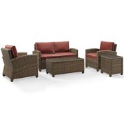 Crosley Furniture Bradenton 5 Piece Metal Patio Sofa Set in Brown/Red