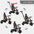 thumbnail image 4 of Qaba Tricycle pour Enfants 4 en 1 Tricycle avec Siège Réversible à Angle Ajustable Poignée Amovible Auvent Main Courante Ceinture Rangement Repose-Pieds Frein Embrayage pour 1-5 Ans Rouge, 4 of 9