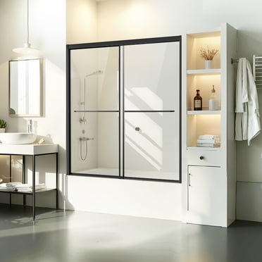 VEVOR Bathtub Shower Door 50-60 in. W x 60 in. H Semi-Frameless Bypass Tub Door Black
