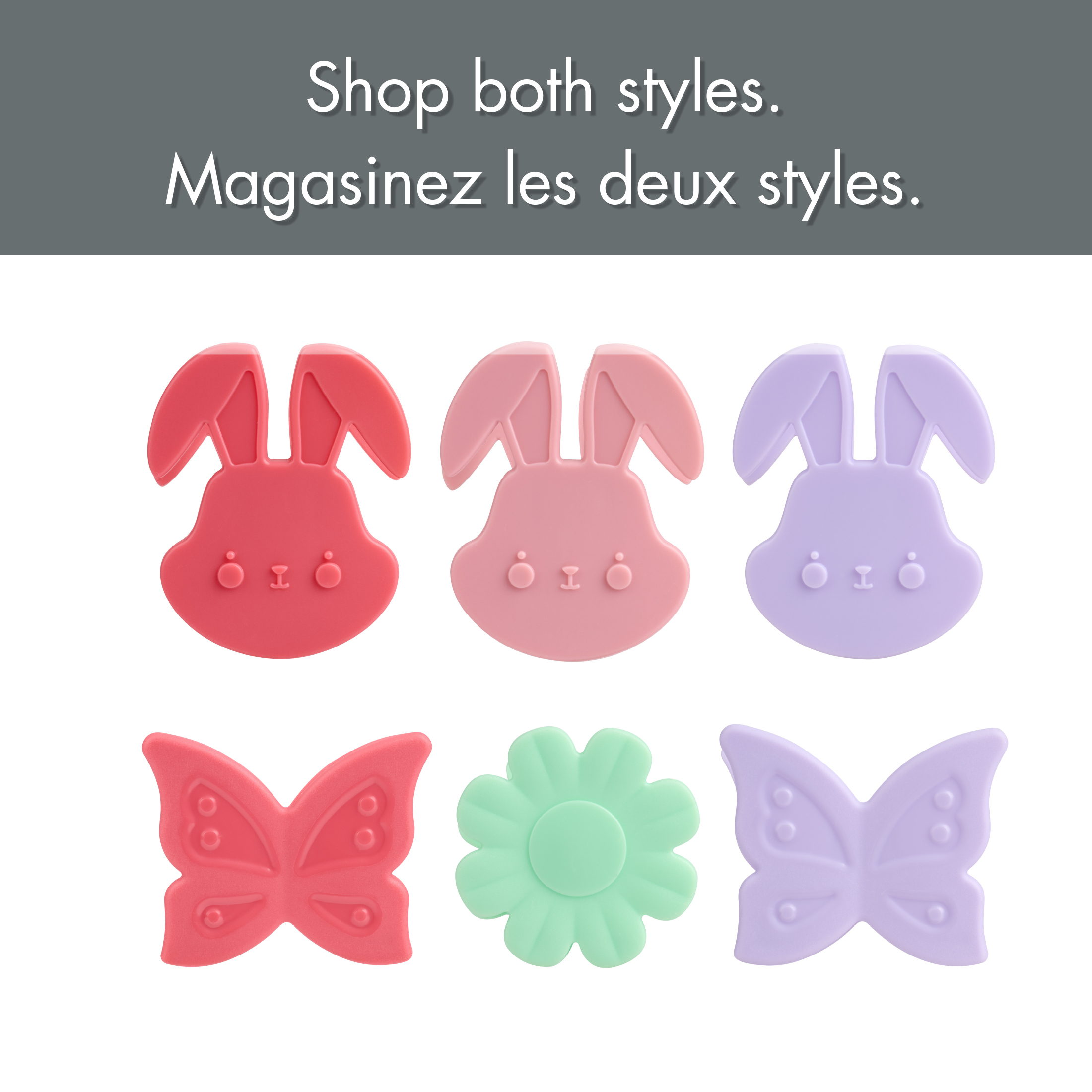 Tout pour célébrer – Lot de 3 pinces à sacs de cuisine en forme de lapin, en rose foncé, rose pâle et violet doux