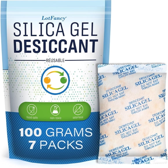 Silica Gel Packets 100g 7 Pack, Color Indicating Desiccant Packs