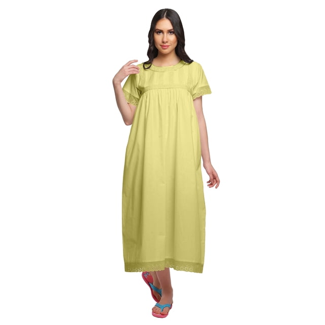 Moomaya Robe de Nuit à Manches Courtes pour Femmes en Coton, Ligne A, Maxi, Tenue de Nuit