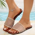 thumbnail image 3 of IUJSOY Womens Single Mesh Band Slides Sandals Square Open Toe Slip on Summer Beach Flat Sandals, 3 of 9