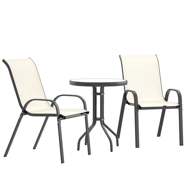 Outsunny Ensemble Bistro d'Extérieur Petit Ensemble de Patio avec Chaises Empilables, Beige