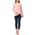 thumbnail image 2 of INSPIRE CHIC Hauts pour Femmes Col Rond Manches 3/4 Décor Boutons Ourlet Irrégulier Blouse Style Décontracté TP Rose Pâle, 2 of 7