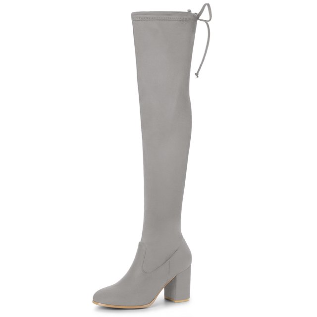 Unique Bargains Bottes Cuissardes à Talon Épais à Bout Rond pour Femmes