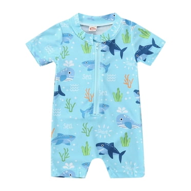MIASHUI One Piece Boys Bathing Suit Cartoon Dinosaur Prints Boys Rash Guard Swimsuit,Light Blue,18-24 Months