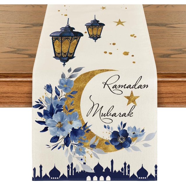 Ramadan Moon Star Print Seasonal Kitchen Dining Linen Table Runner Washable Family Dining Table Holiday Party Decor Supplies