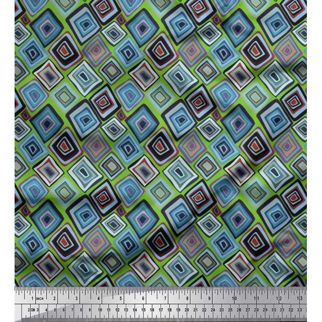 Soimoi Satin Silk Fabric Square Geometric Print Sewing Fabric Yard 42 Inch Wide