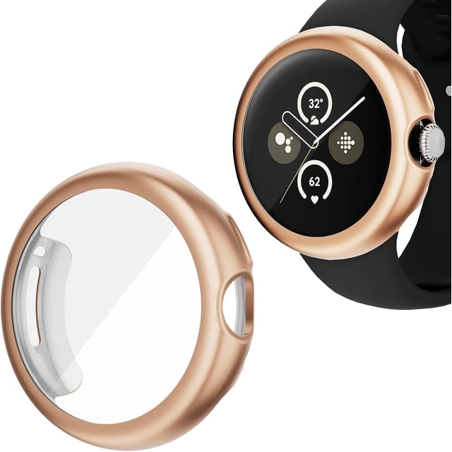KOMI Compatible with Google Pixel Watch 2/Pixel Watch Screen Protector Case Frosted Matte Soft TPU Cover Full Protective Case Built-in HD Screen Film Accessories(Rose Gold,Pixel Watch1/2)