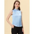 thumbnail image 4 of INSPIRE CHIC Women's Ruffle Neck Pleated Front Summer Sleeveless Satin Tops Light Blue S, 4 of 4