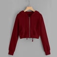thumbnail image 2 of Babysbule Chandails à Capuchon pour Femmes Liquidation Femmes Décontracté Uni Manches Longues Fermeture Éclair Poche Chemise Chandail à Capuchon Chandail Hauts, 2 of 5