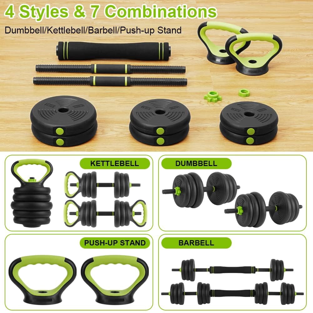 AKDSteel 4-in-1 Adjustable Dumbbell Set (44 lbs) – All-in-One Free Weight Kit Compatible with Dumbbell, Barbell, Kettlebell & Push-Up Stand