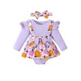 thumbnail image 1 of FOCUSNORM Barboteuse pour Bébés Filles Robe Papillon/citrouille/fleur Imprimé Manches Longues Combinaisons et Ensemble de Bandeau Mignon pour Tout-Petit, 1 of 9
