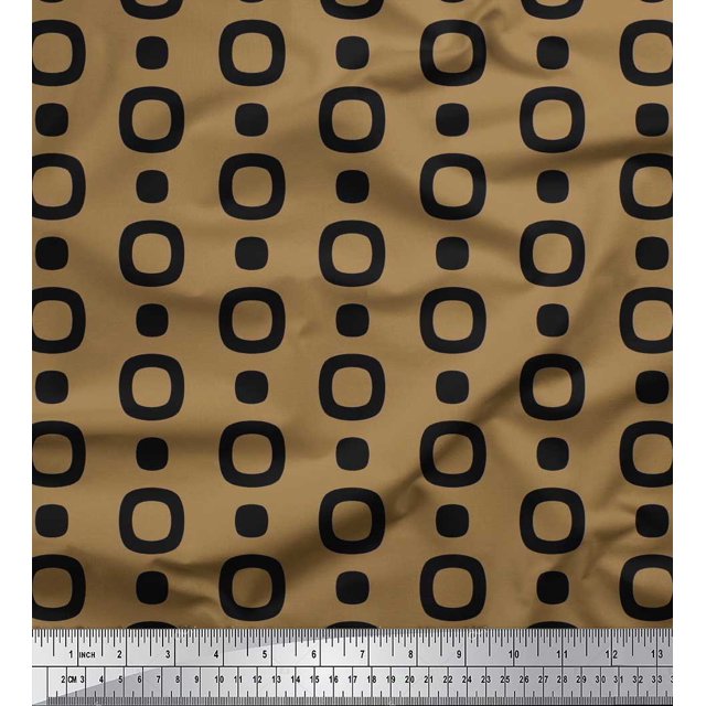 Soimoi Brown Silk Fabric Square Geometric Print Fabric by Yard 42 Inch Wide
