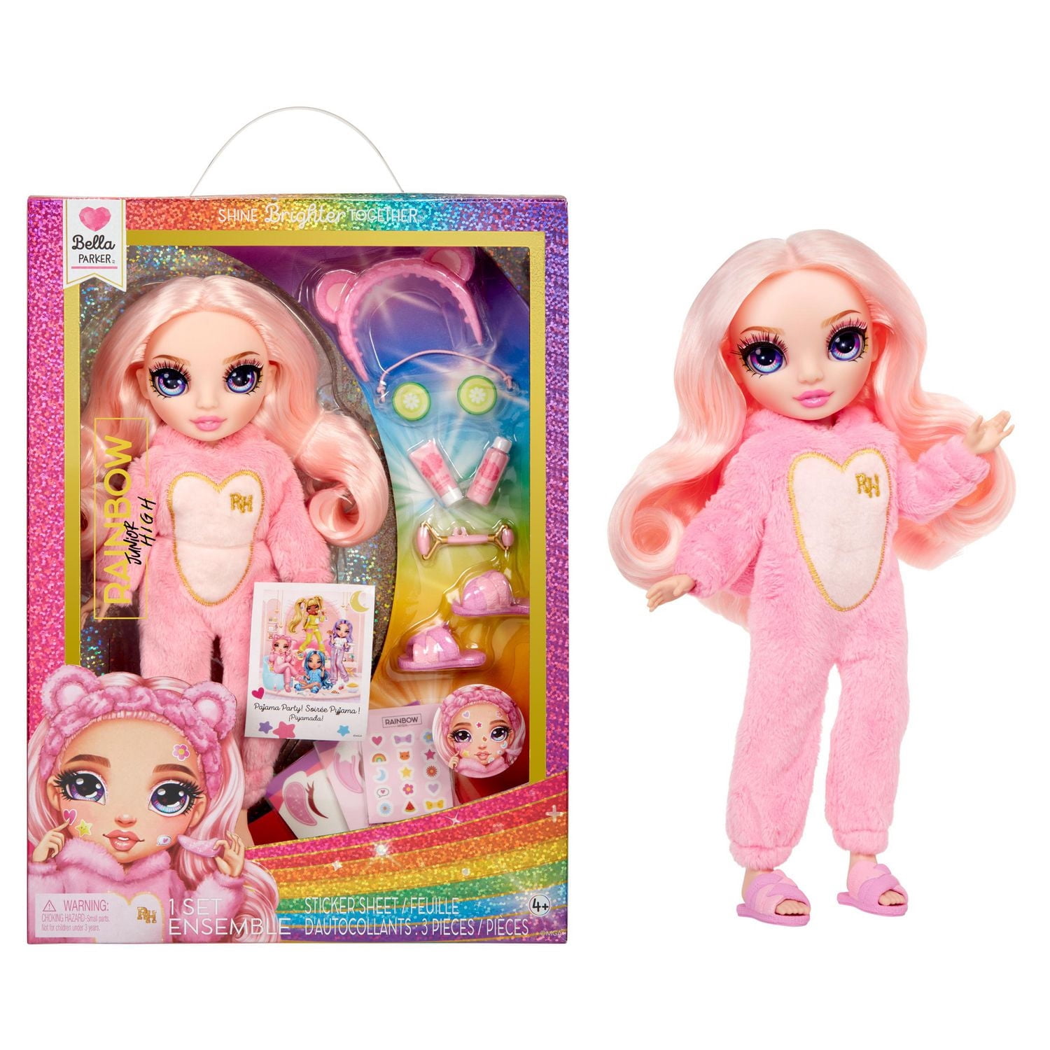 Soirée pyjama Rainbow High Jr High – Poupée articulée Bella (rose) de 9 po (23 cm)