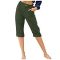 thumbnail image 1 of Timegard Womens Capri Pants Straight Leg Elastic Waisted Button Summer Casual Crop Pants with Pockets, 1 of 4