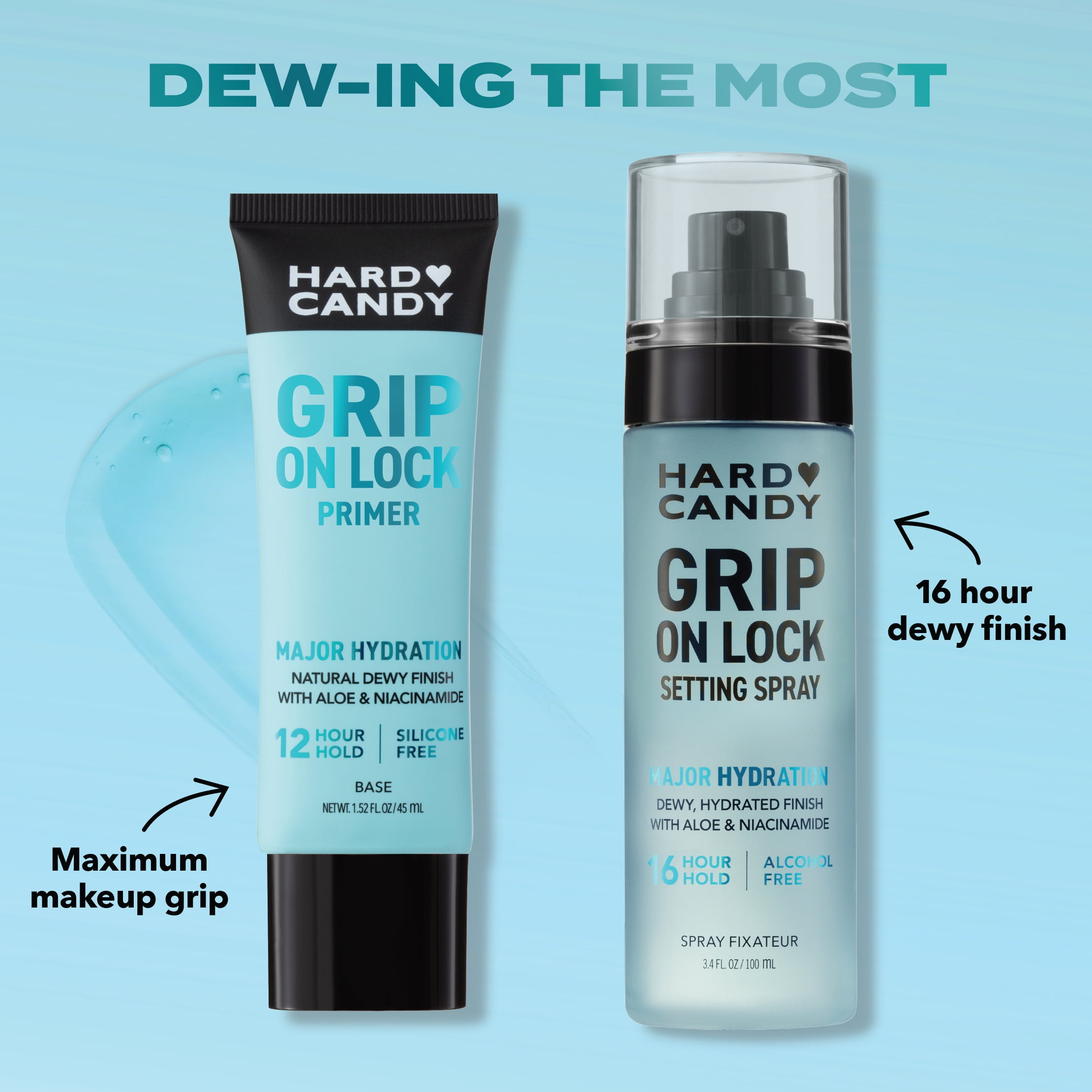 Hard Candy Grip On Lock Base de teint 12 heures à base d'eau, hydratante, aloe vera, niacinamide
