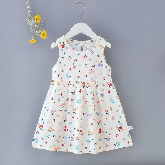 EQWLJWE Liquidation d'Économies d'Été! Été Tout-Petits Bébés Filles Jupe Trapèze Imprimée Dessin Animé Sans Manches Manteau Robe de Fête 1-7 Ans