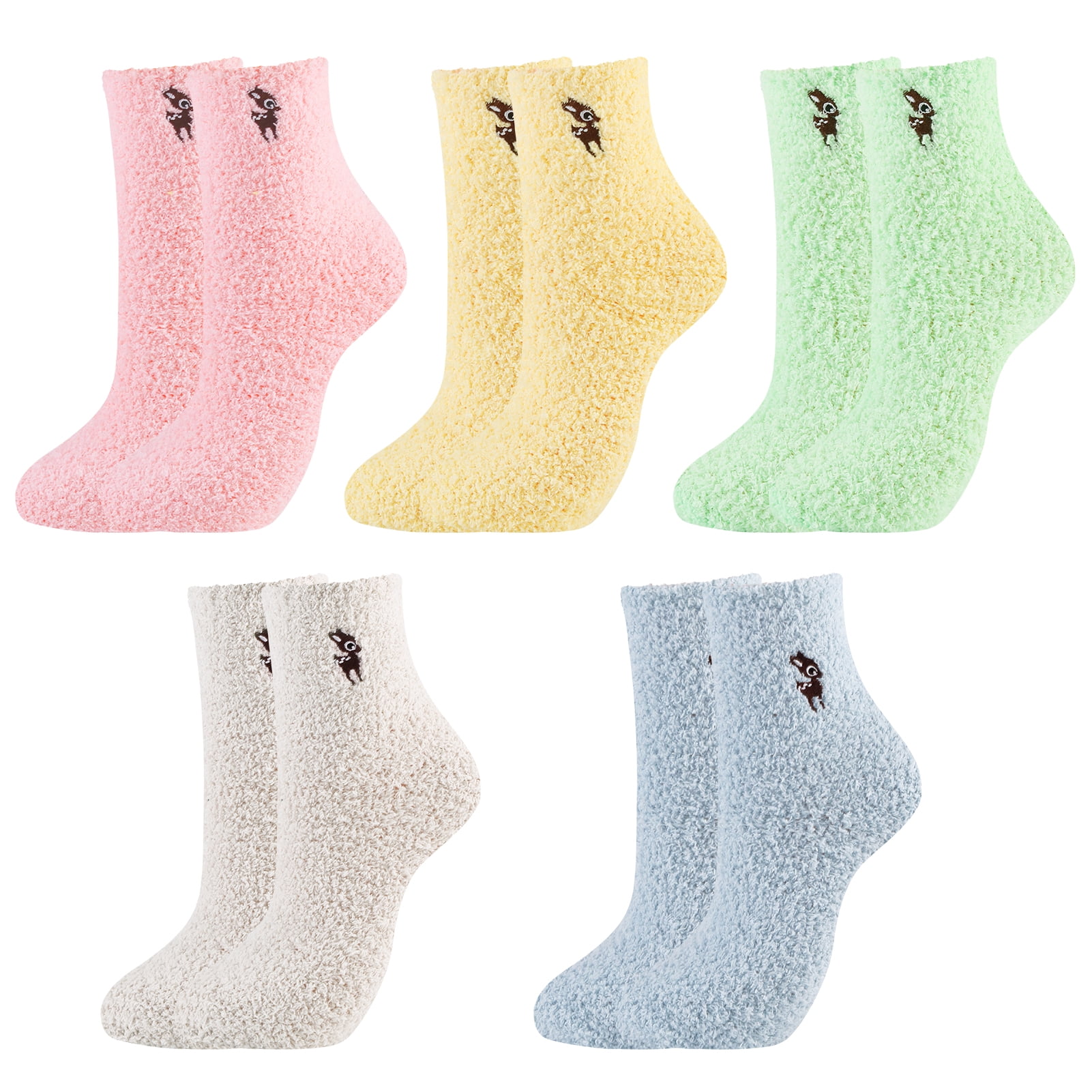 5 Pairs Plush Socks Cartoon Cat Fawn Coral Velvet Fuzzy Socks Winter Warm Socks Ankle Socks for Women