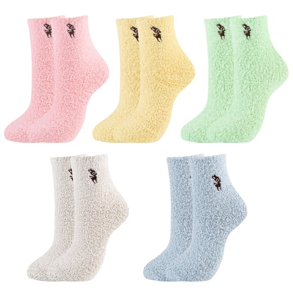 5 Pairs Plush Socks Cartoon Cat Fawn Coral Velvet Fuzzy Socks Winter Warm Socks Ankle Socks for Women