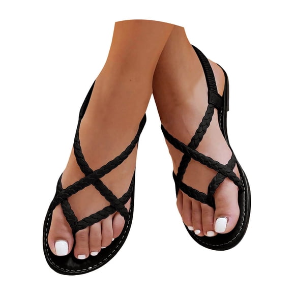 Dakaela Sandales Plates pour Femmes à Brides, Élégantes, avec Bride à la Cheville, Sandales de Plage Confortables et Décontractées pour l'Été, la Plage, la Marche, Sandales de Plage, Chaussures, Noir 9