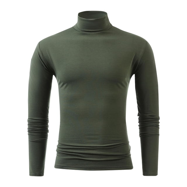 yardsong Thermal Lined Compression Mock Neck Base Layer for Men - Fall Winter Warm Long Sleeve Solid Top Army Green,M