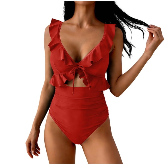 Tauxra Women's High Cut One Piece Swimsuit Tummy Control Swimwear for Women with Removable Pads Loose Drawstring Solid Color Swimsuit, High Leg Bathing Suit with Soft Straps and No Underw