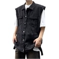 thumbnail image 1 of Birdeem Vestes pour Hommes Hommes Couleur Unie Moto Col Rabattu Denim Punk Veste Sans Manches, 1 of 12